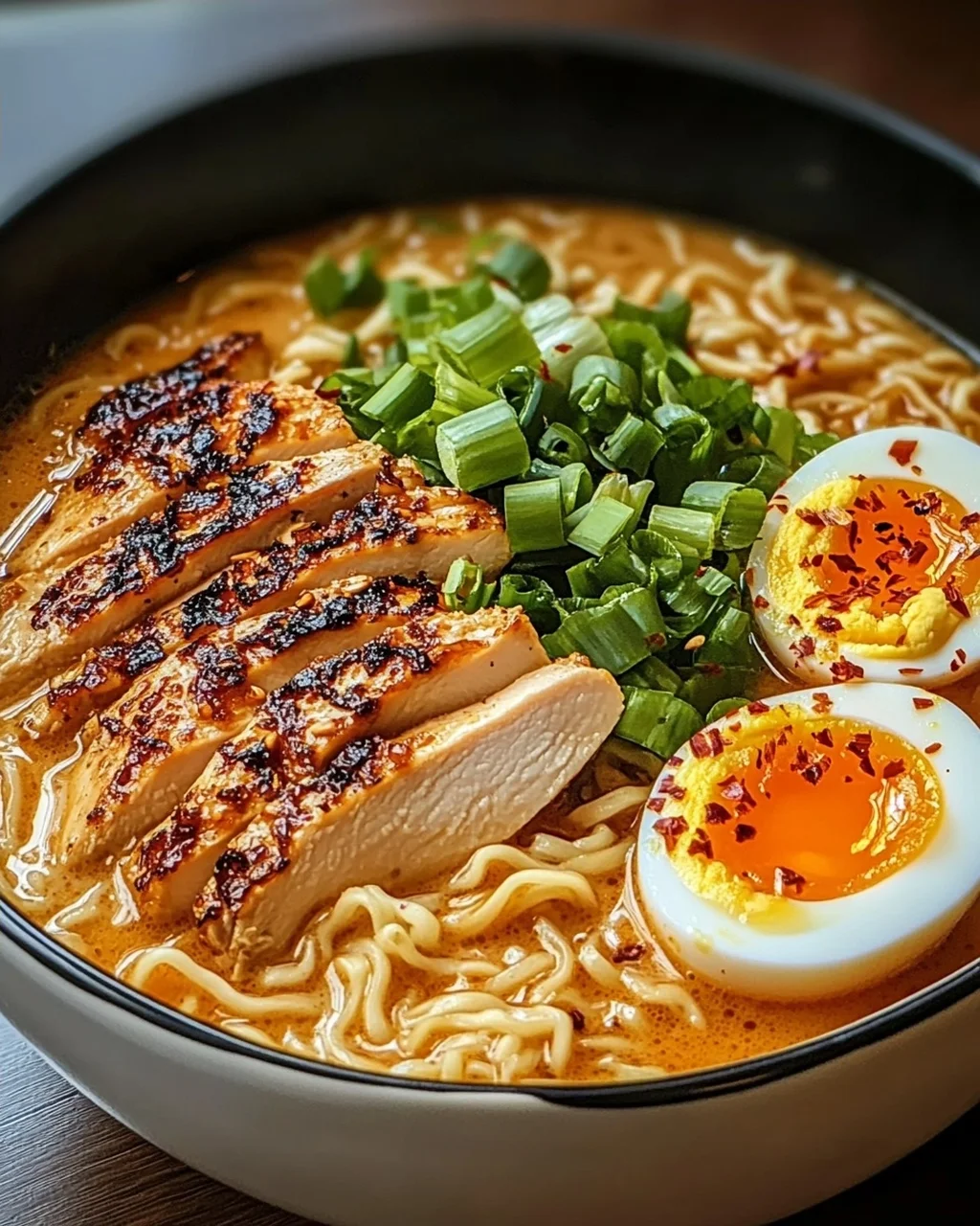 Spicy Chicken Ramen with Creamy Garlic Sauce