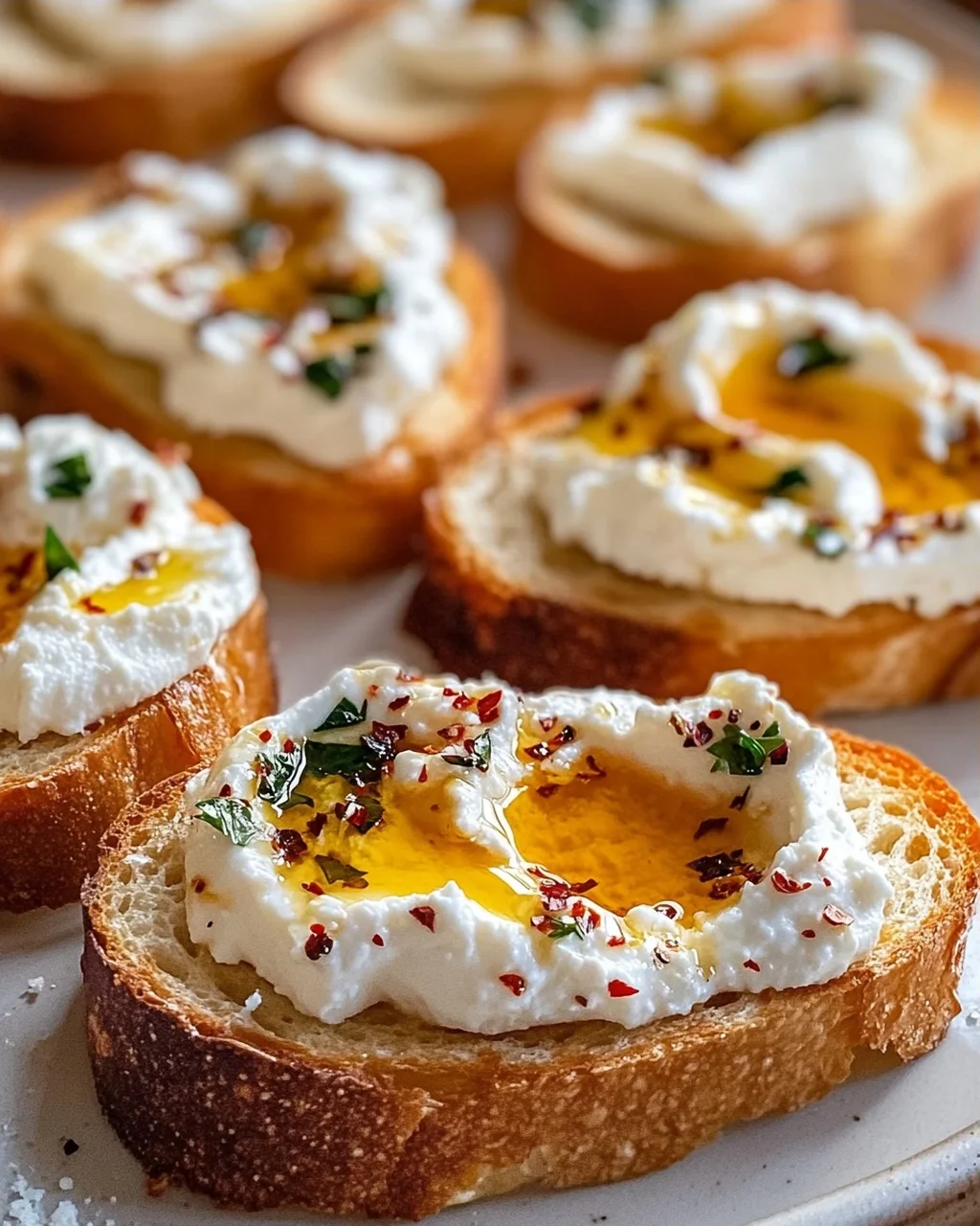 Süße scharfe Hot Honey Feta Crostini: Cremig & unwiderstehlich
