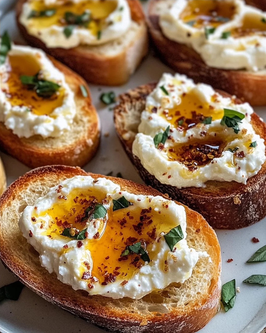 Süße scharfe Hot Honey Feta Crostini: Cremig & unwiderstehlich