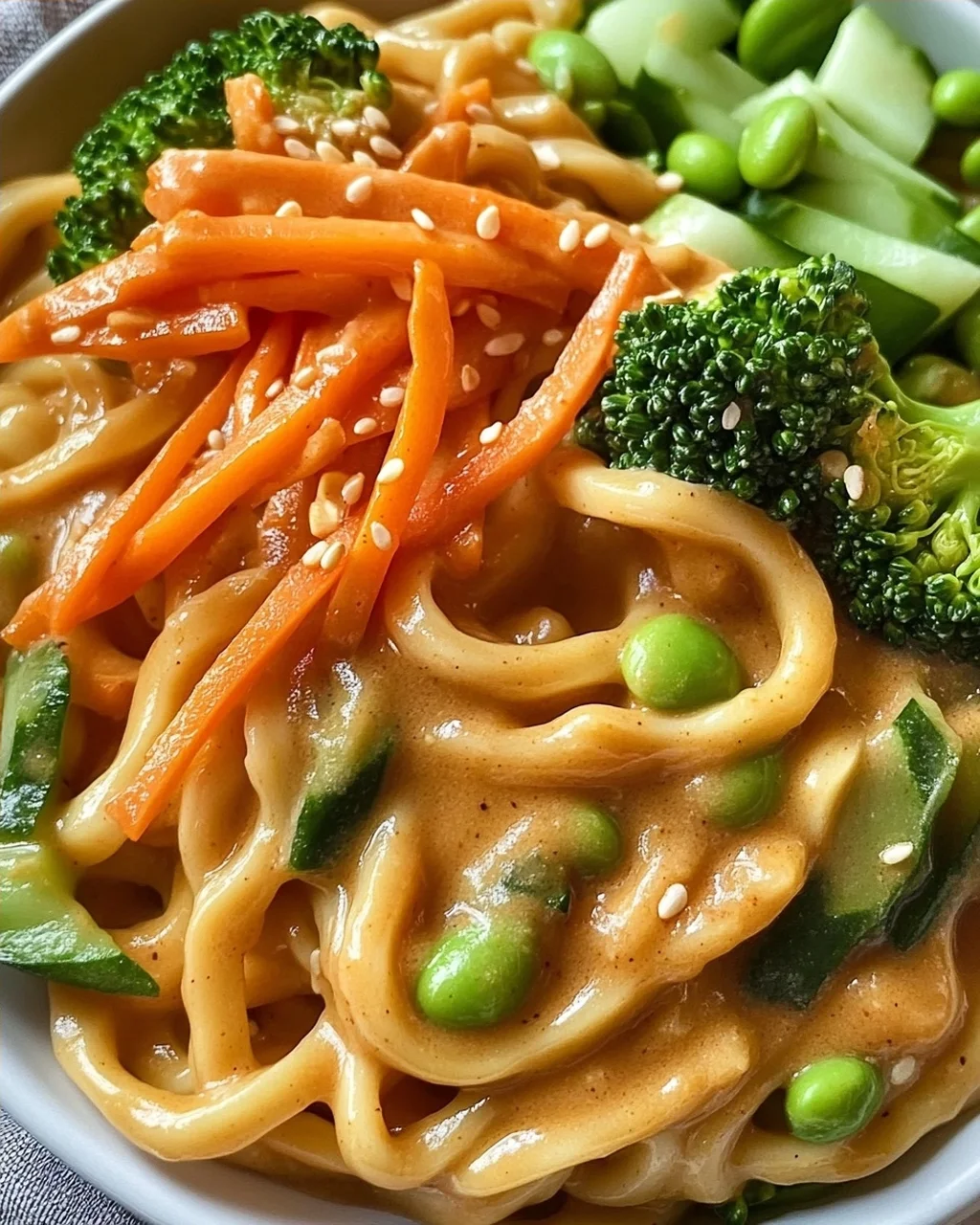 Udon Nudeln mit Erdnusssauce & Gemüse – Schnell & lecker!