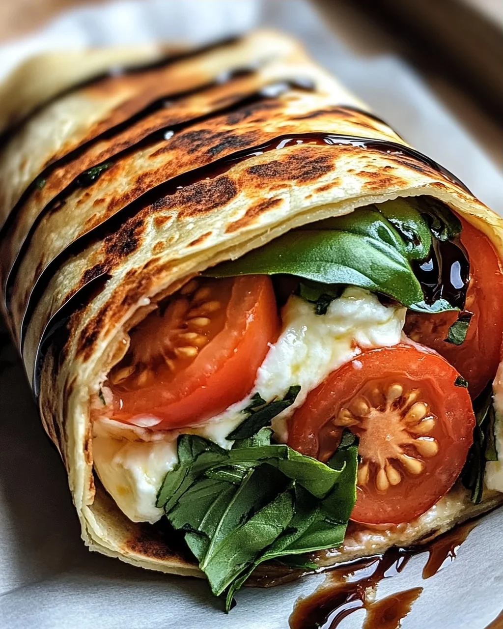 Vegetarischer Wrap mit Tomate und Mozzarella