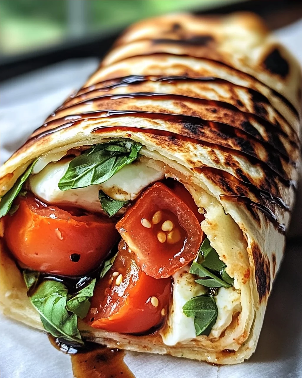 Vegetarischer Wrap mit Tomate und Mozzarella