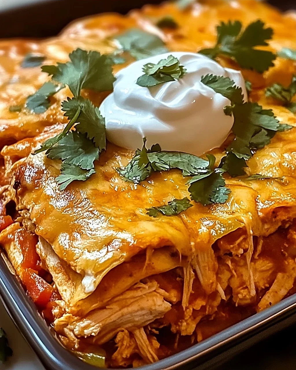 Zerrissenes Hühnchen Enchilada Auflauf für Ihre Familie