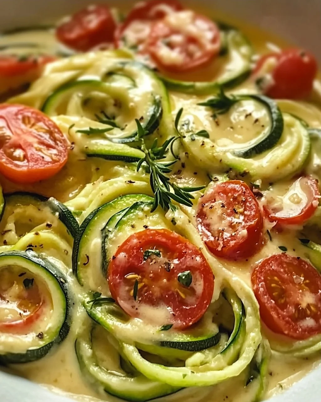 Zucchininudeln mit Frischkäse und Tomaten – Einfach genießen!