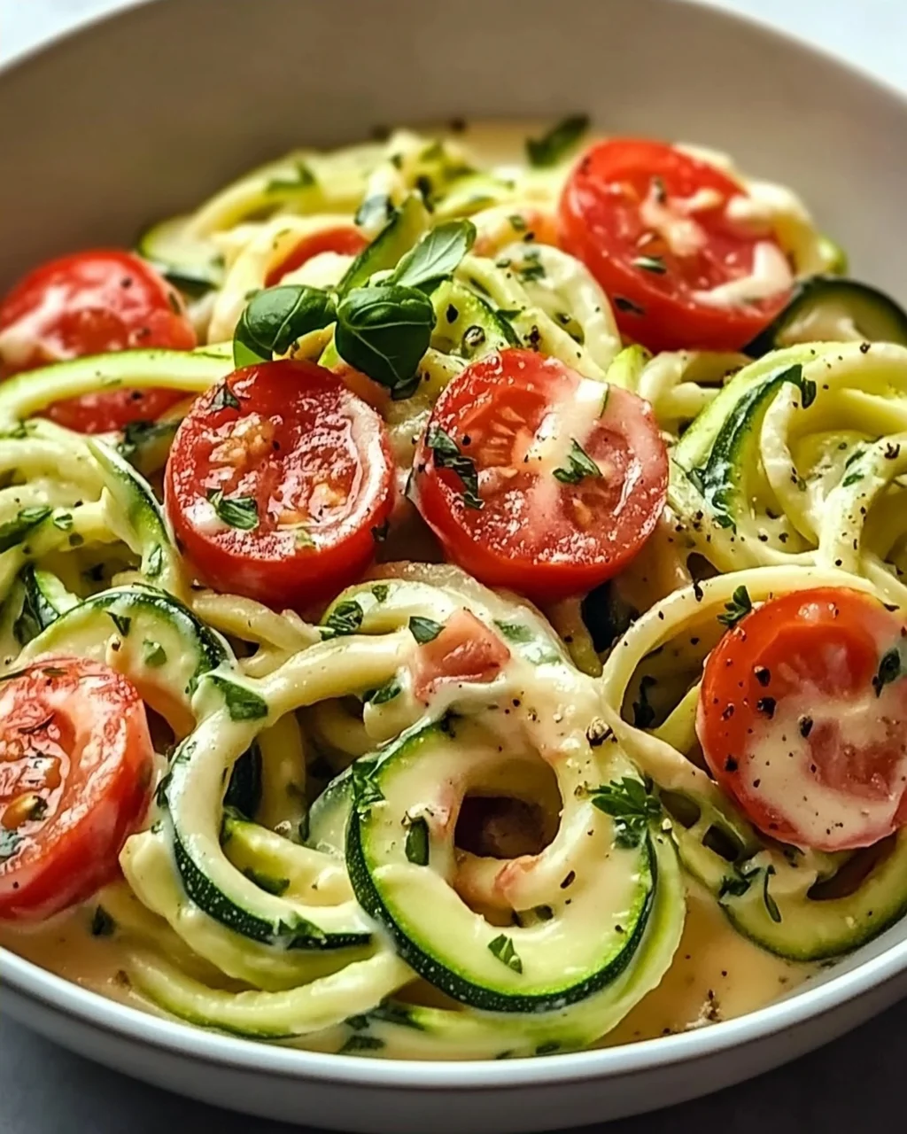 Zucchininudeln mit Frischkäse und Tomaten – Einfach genießen!